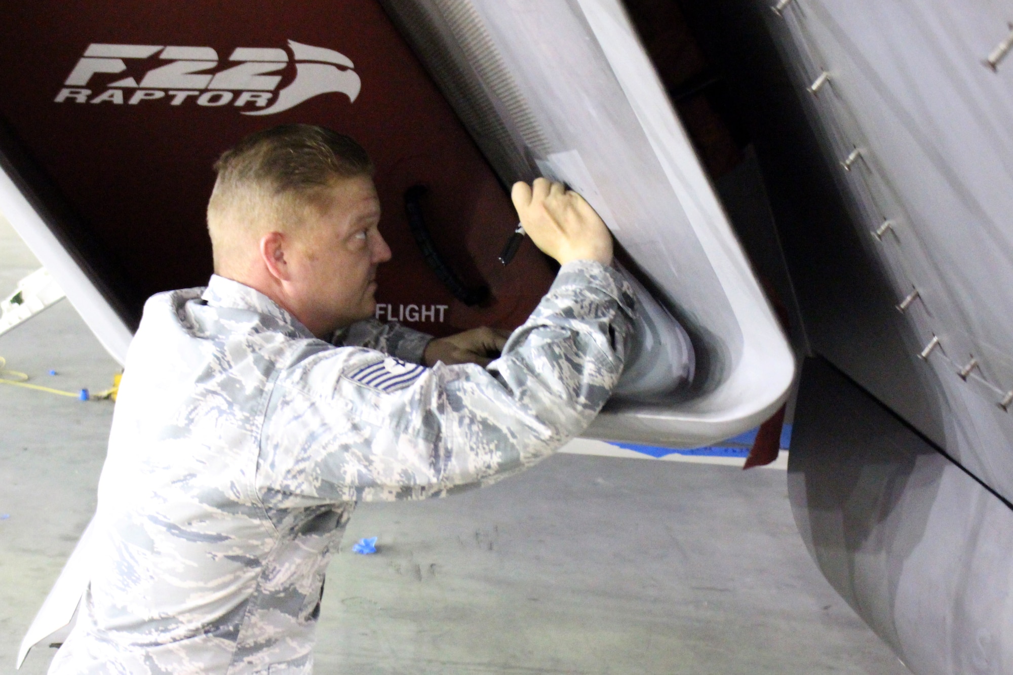 Tech. Sgt. David M. Rafter, 411th Aircraft Maintenance Unit F-22 Lead Low Observables Inspector, is the 412th Test Wing’s Warrior of the Week (U.S. Air Force photo by Tech. Sgt. Bradley Churchill)