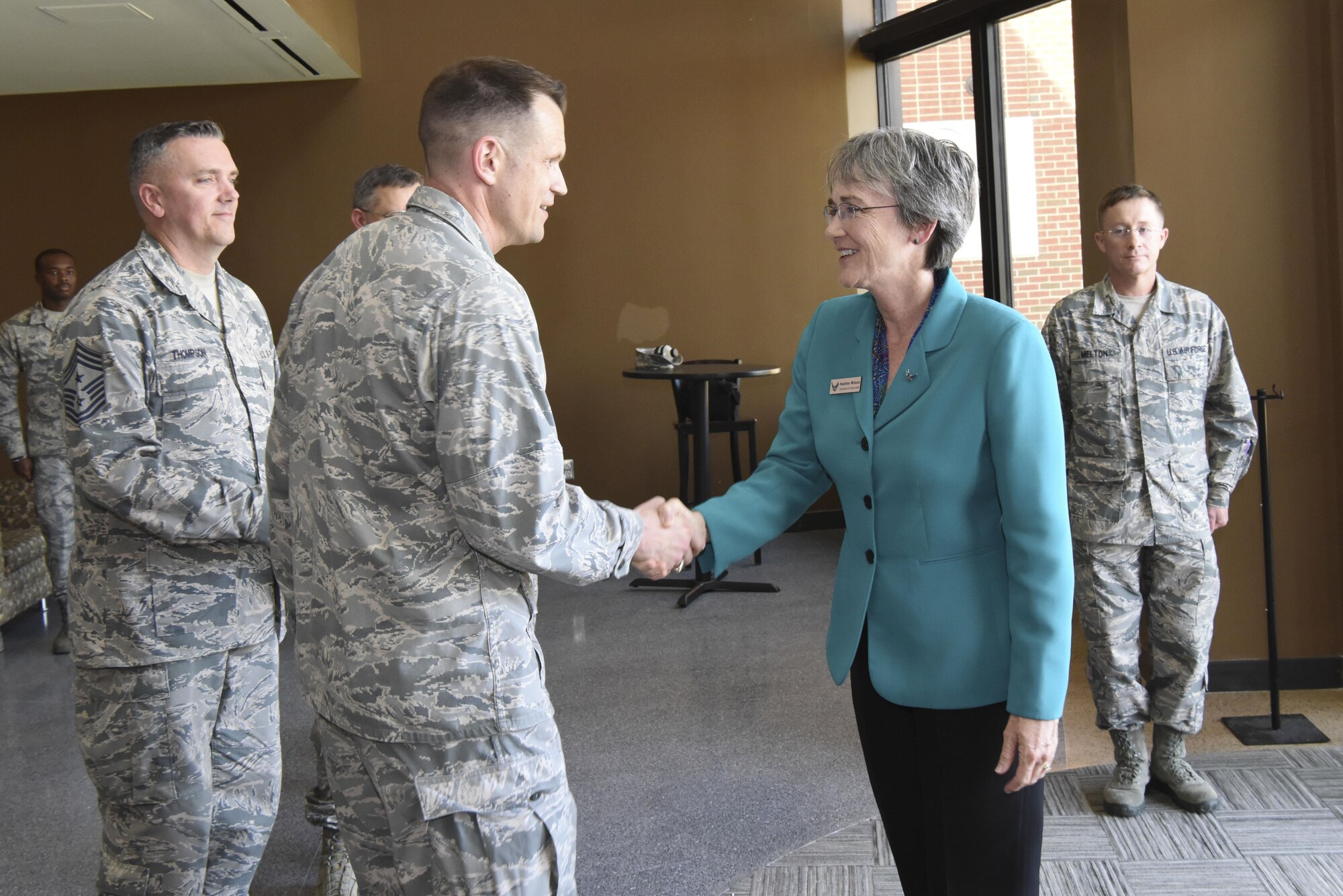 Secretary of the Air Force Heather Wilson visited 25th Air Force Airmen during her trip to Joint Base Langley-Eustis, Virginia, Aug. 3, 2017.