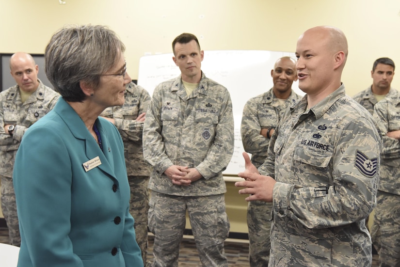 Secretary of the Air Force Heather Wilson visited 25th Air Force Airmen during her trip to Joint Base Langley-Eustis, Virginia, Aug. 3, 2017.