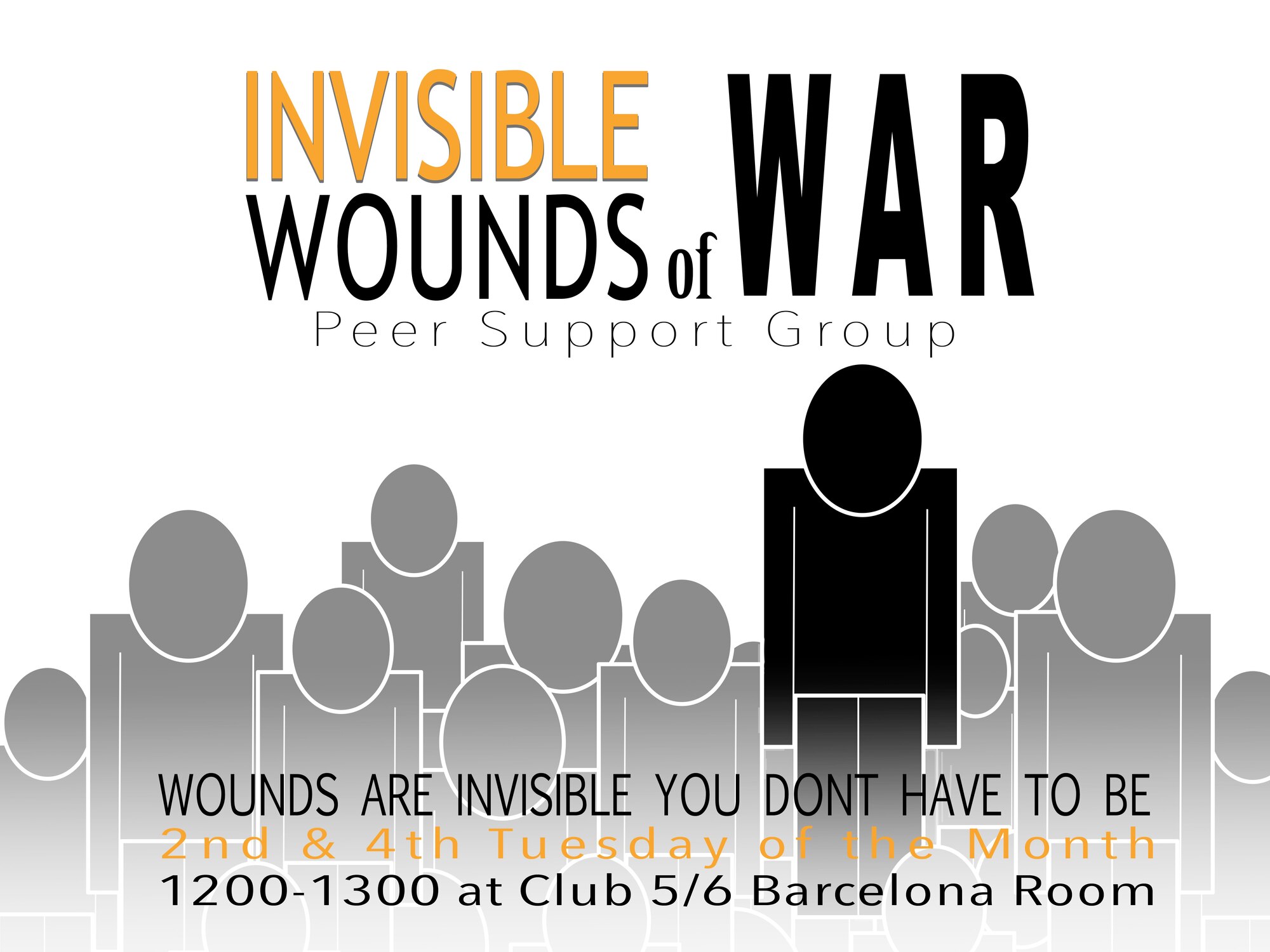 The Invisible Wounds or War peer support group at Luke Air Force Base, Ariz., is a place for Team Luke to come together to discuss PTSD related issues. The group is scheduled to meet the second and fourth Tuesday of each month at the Club Five Six Barcelona room beginning Aug 22nd. (U.S. Air Force graphic/Staff Sgt. Jensen Stidham)