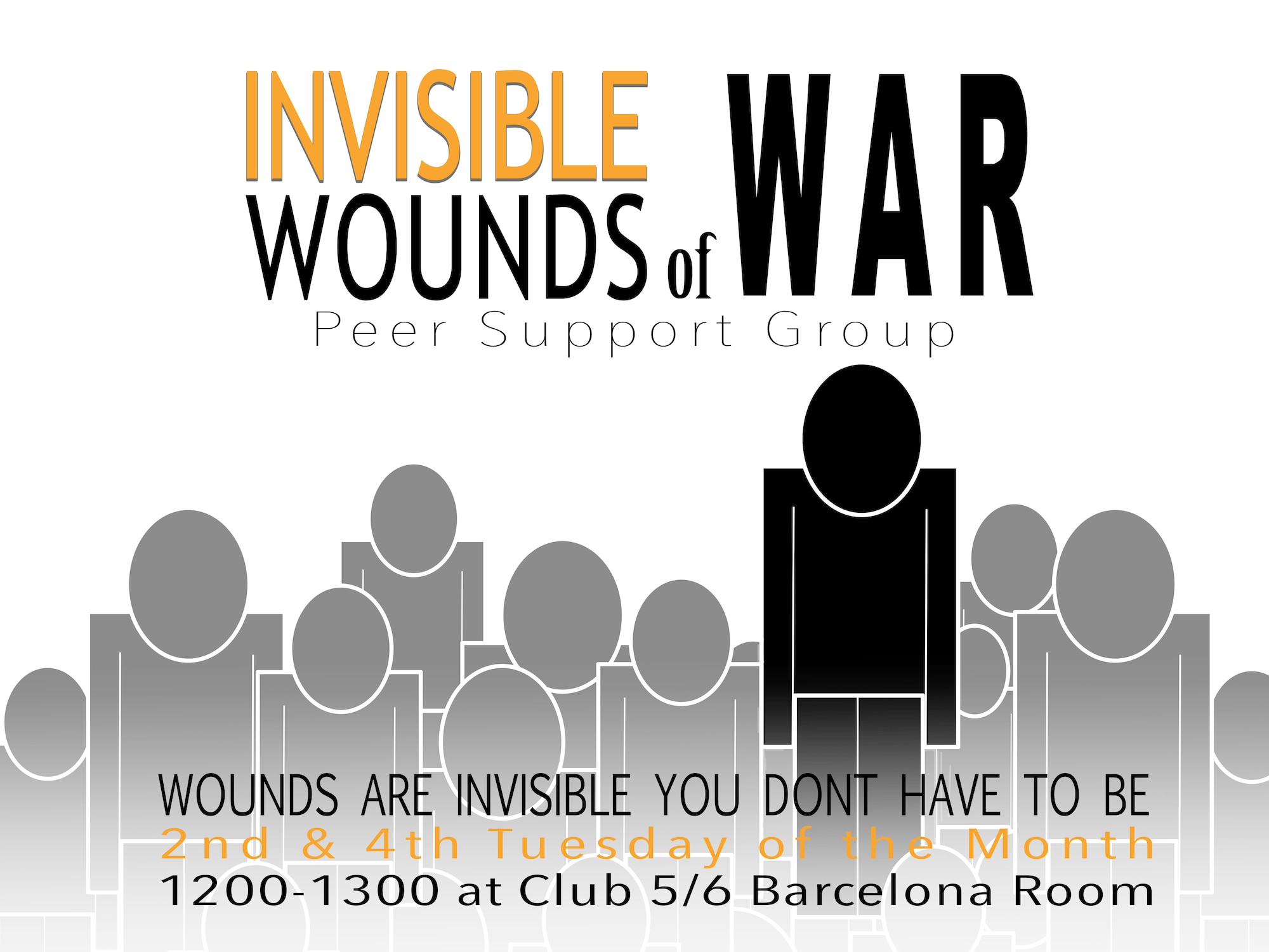 The Invisible Wounds or War peer support group at Luke Air Force Base, Ariz., is a place for Team Luke to come together to discuss PTSD related issues. The group is scheduled to meet the second and fourth Tuesday of each month at the Club Five Six Barcelona room beginning Aug 22nd. (U.S. Air Force graphic/Staff Sgt. Jensen Stidham)