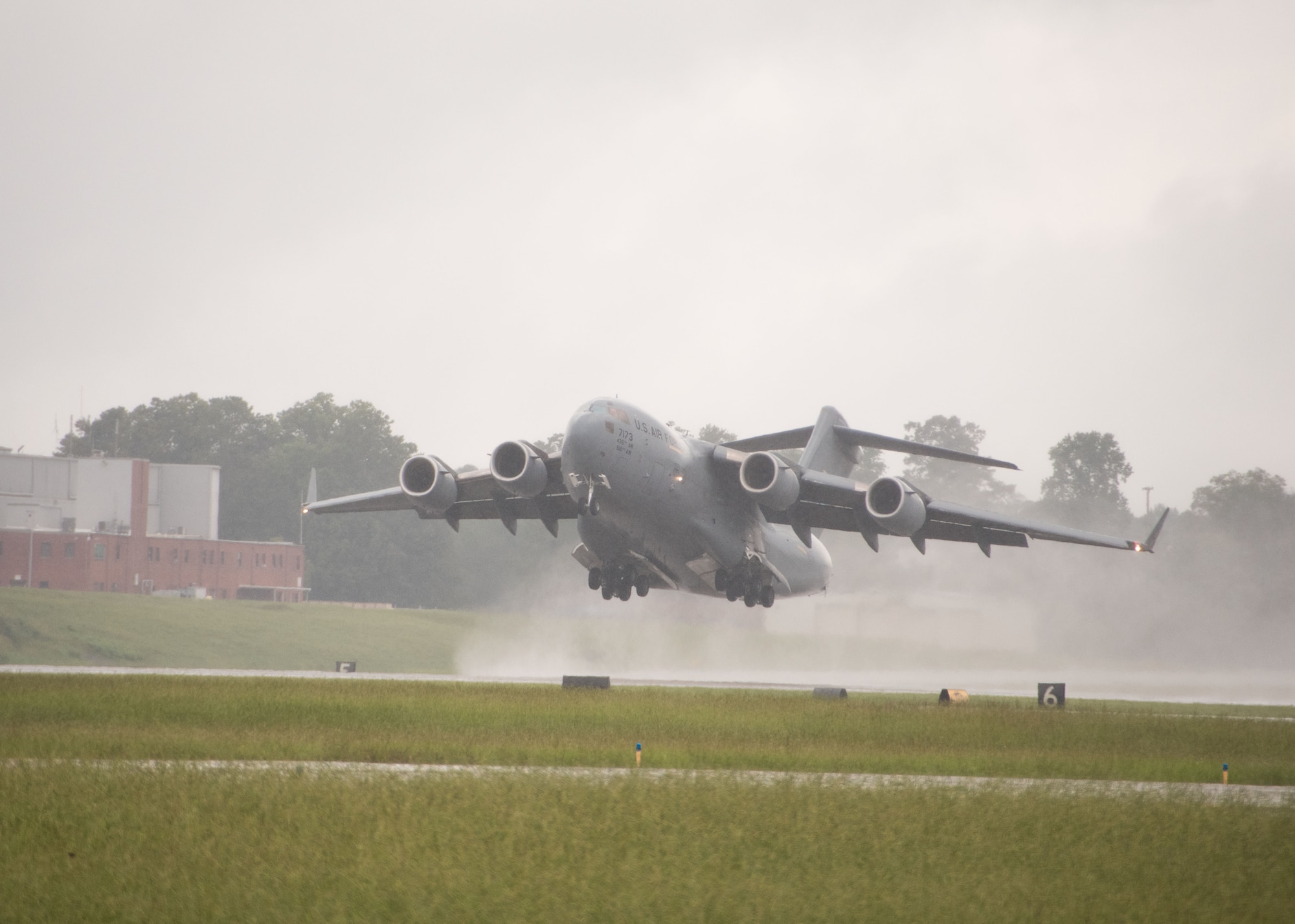 A C-17 Globemaster III takes off from the flightline at Dobbins Air Reserve Base, Ga. on Aug. 10, 2017. The C-17 is from Dover Air Force Base, Del. (U.S. Air Force photo/Staff Sgt. Andrew Park)