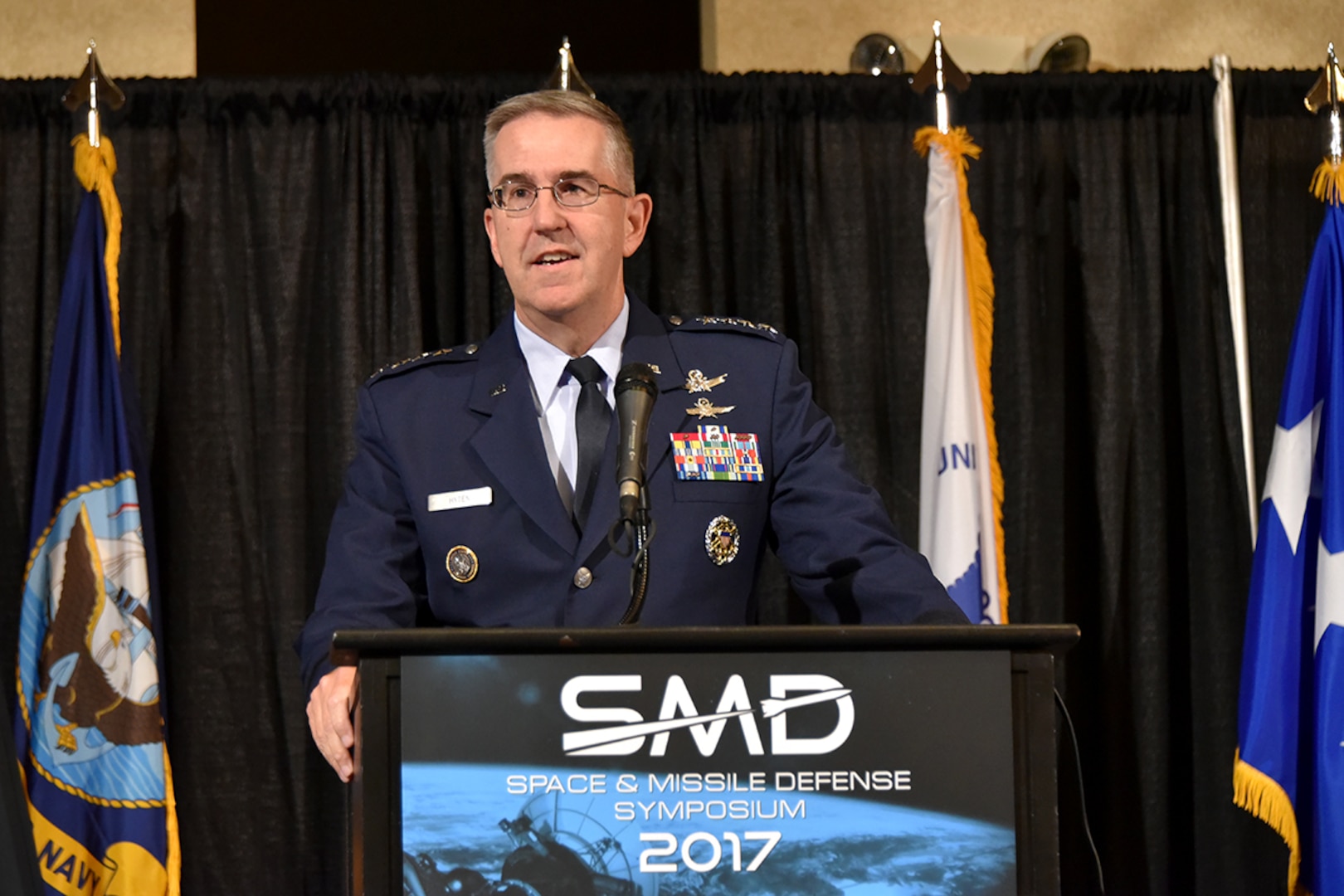 Air Force Gen. John E. Hyten, commander of U.S. Strategic Command, speaks at the 20th annual Space and Missile Defense Symposium.