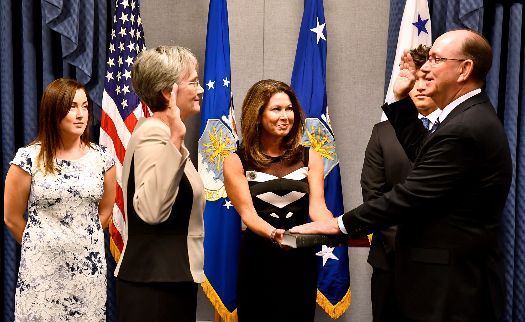 Secretary of the Air Force Heather Wilson swears into office undersecretary of the Air Force Matthew Donovan in a ceremony at the Pentagon in Arlington County, Va., Aug. 11, 2017. (U.S. Air Force photo/Scott M. Ash)