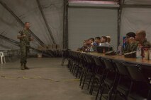 Marines learn about the doctrine of amphibious logistics before a maritime preposition force exercise at Blount Island, Fla., Aug. 9, 2017.