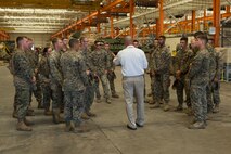 Marines tour the depot-level maintenance facility at Marine Corps Support Facility Blount Island, Fla., Aug. 10, 2017.