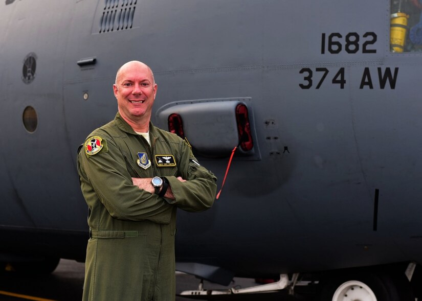 U.S. Air Force Chief Master Sgt. Michael Simkins, 36th Airlift Squadron superintendent, has been working with the C-130 airframe for his entire career. Simkins entered the Air Force in 1989 as a C-130 crew chief. In 2003, he re-trained to become a flight engineer in 2003 to stay with the airframe. (U.S. Air Force photo by Senior Airman Mercedes Taylor)