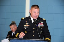 Maj. Gen. Troy D. Kok, commanding general of the U.S. Army Reserve’s 99th Regional Support Command, delivers remarks during the command’s ribbon-cutting ceremony Aug. 13 for the Staff Sgt. Jonah E. Kelley Army Reserve Center on Joint Base McGuire-Dix-Lakehurst, New Jersey. The center underwent a $13.5 million full-facility revitalization, allowing Soldiers to train in an up-to-date, energy-efficient facility that represents the next step toward ensuring America’s Army Reserve remain the most capable, combat-ready and lethal federal reserve force in the history of the nation.