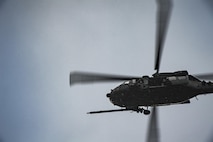 Airmen from the 38th and 41st Rescue Squadrons fly in an HH-60G Pave Hawk during combat search and recovery training as part of Stealth Guardian, Aug. 10, 2017, in the skies over the Apalachicola National Forest, Fla