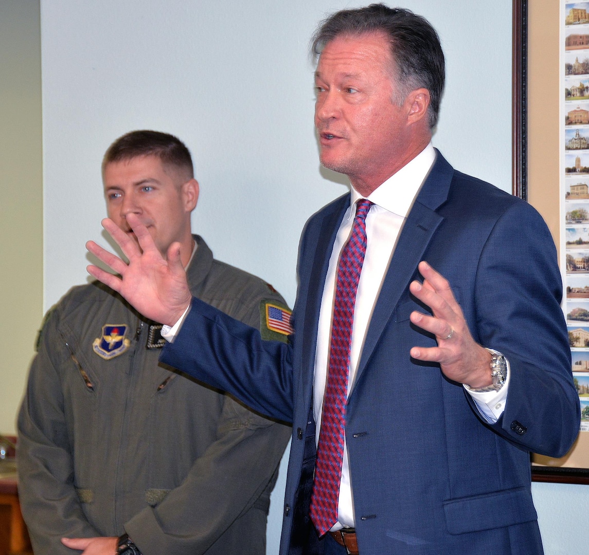 Chris Kelly, director of the 2017 Joint Base San Antonio Air Show and Open House at the JBSA-Lackland Kelly Field Annex Nov. 4-5, updated attendees with information on the displays planned for the air show.