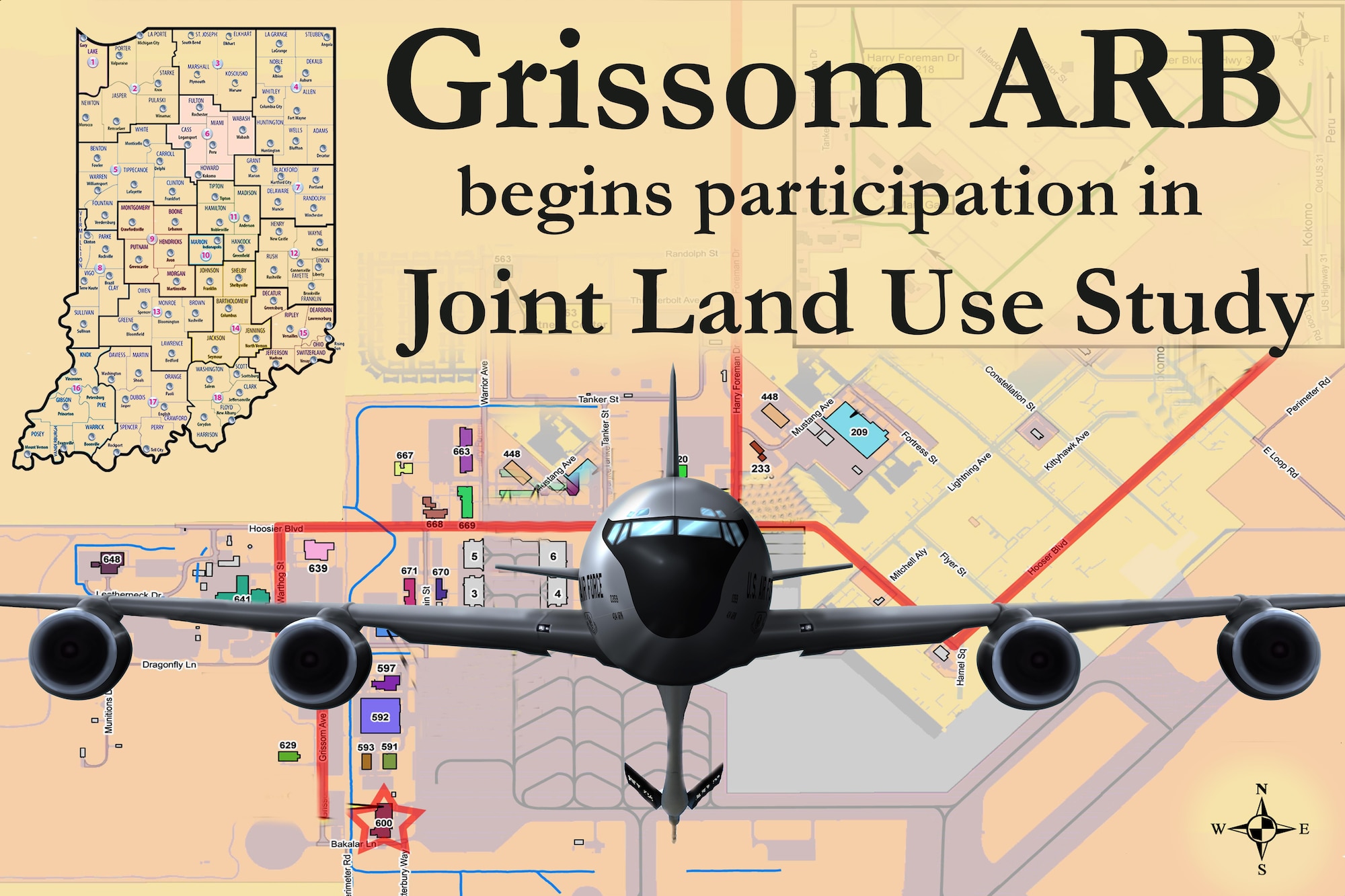 Grissom Air Reserve Base recently began participating in a joint land use study. A JLUS is a land use planning effort between military installations, affected local government and its citizens to provide policy recommendations for development measures designed to prevent urban encroachment. (U.S. Air Force graphic/Tech. Sgt. Benjamin Mota)