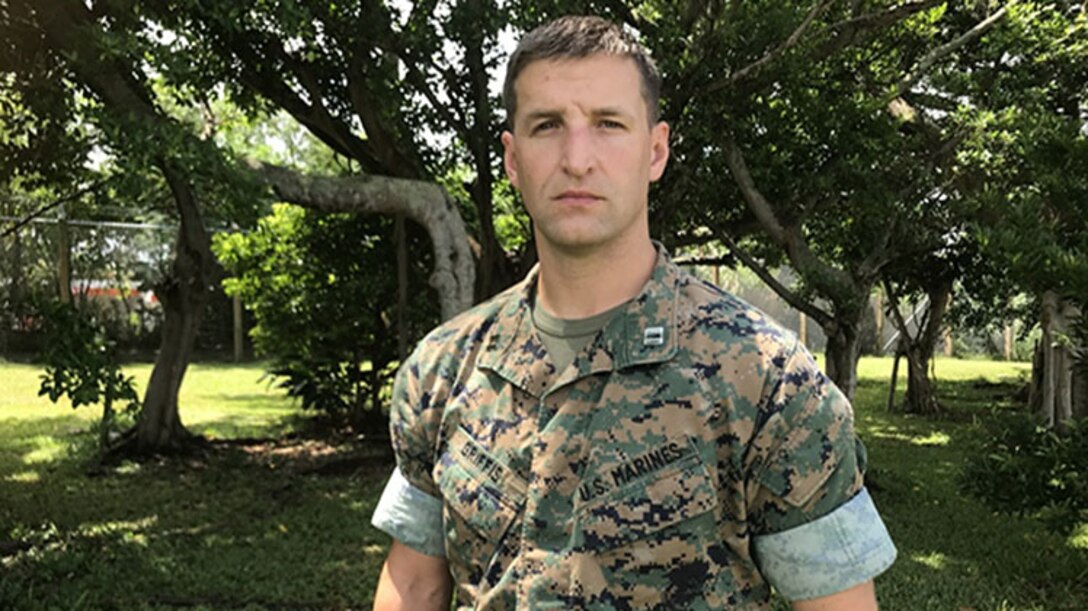 Capt. Justin Griffis is a current operations and training officer with Marine Air Control Group 18, 1st Marine Aircraft Wing, whom assisted in the rescue of a 7-year old Japanese boy who almost drowned at Maeda Flats, Okinawa, Japan, July 23, 2017.
