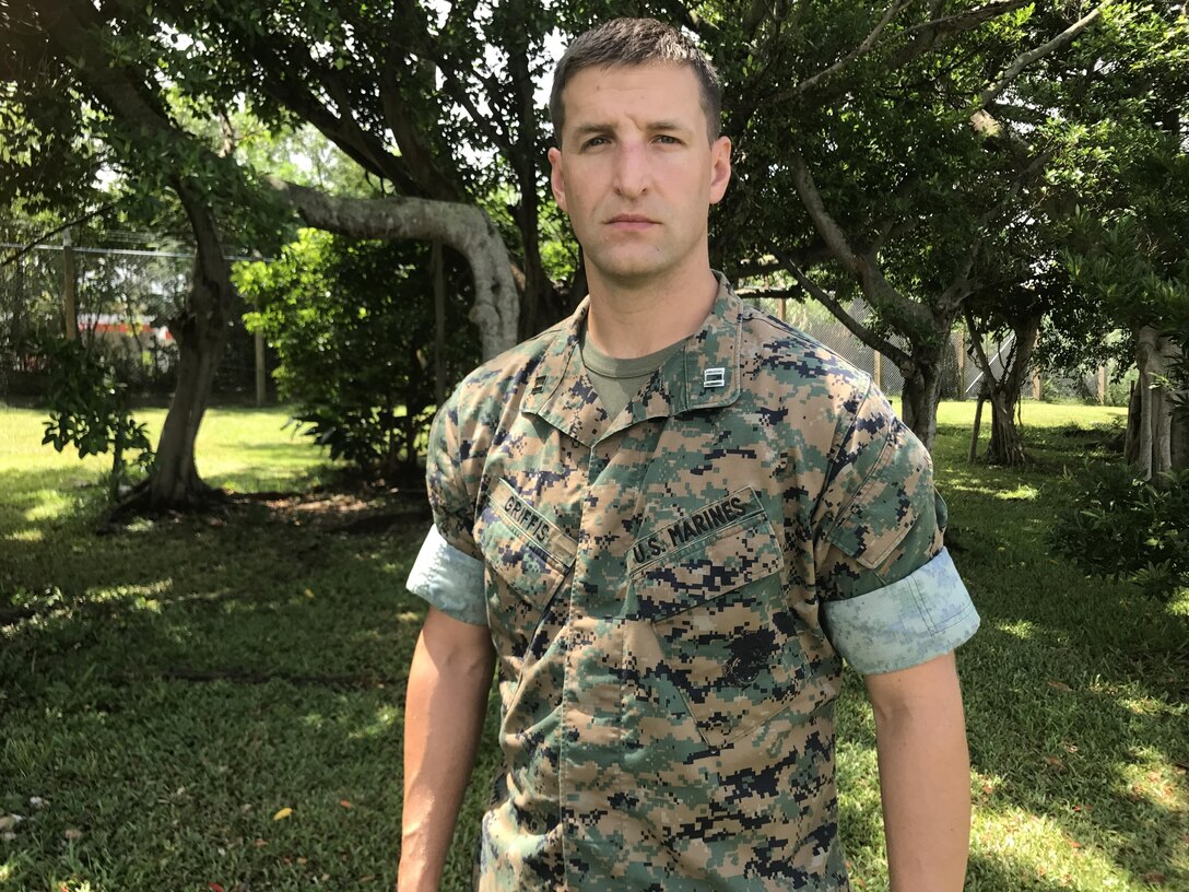 Capt. Justin Griffis is a current operations and training officer with Marine Air Control Group 18, 1st Marine Aircraft Wing, whom assisted in the rescue of a 7-year old Japanese boy who almost drowned at Maeda Flats, Okinawa, Japan, July 23, 2017.