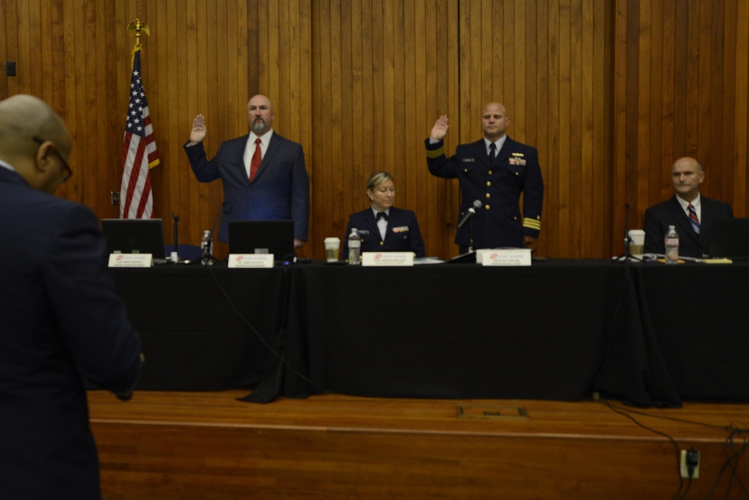 Photo of U.S. Coast Guard Marine Board of Investigation beginning hearings into the loss of the fishing vessel Destination.