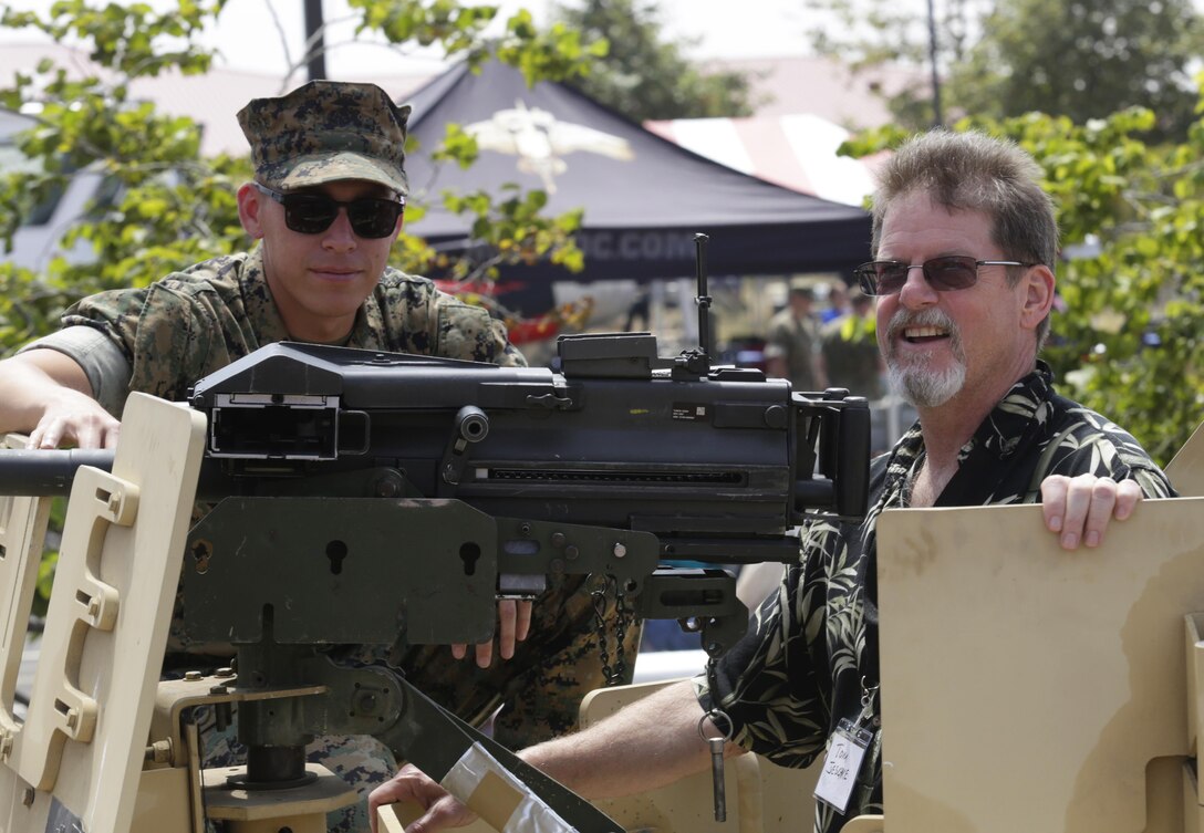 Thomas Jeschke, a Reconnaissance Marine's father, participates in a demonstration held at the annual Gold Star Families and Raider reunion at 1st Marine Raider Battalion Headquarters on August 11, 2017. The reunion is held annually to honor the families of the fallen and to maintain ties to the original Marine Raiders. (U.S. Marine Corps photo by Lance Cpl. Lukas Kalinauskas)