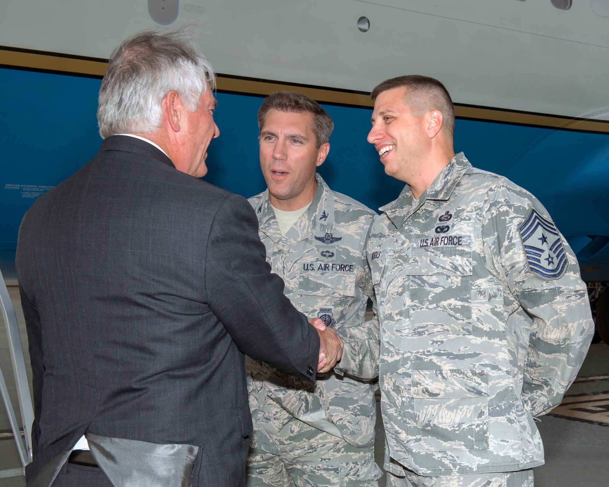 Secretary of State Rex Tillerson arrives at Travis Air Force Base, Calif., during a gas and go, Aug. 3, 2017. Tillerson stopped at Travis before heading to Manila, Philippines to attend the Association of Southeast Asian Nations Summit. (U.S. Air Force photo by Louis Briscese)