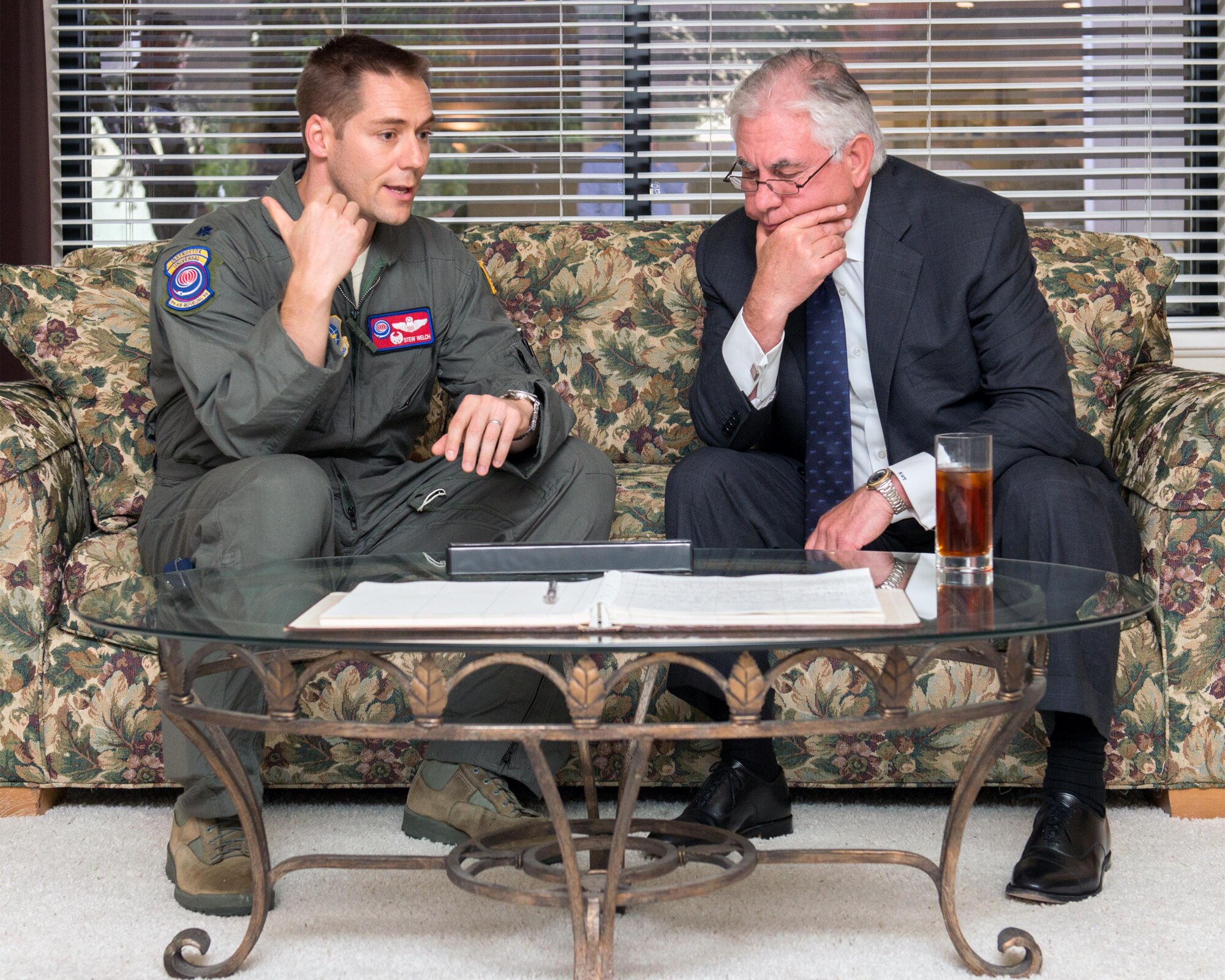 Secretary of State Rex Tillerson arrives at Travis Air Force Base, Calif., during a gas and go, Aug. 3, 2017. Tillerson stopped at Travis before heading to Manila, Philippines to attend the Association of Southeast Asian Nations Summit. (U.S. Air Force photo by Louis Briscese)