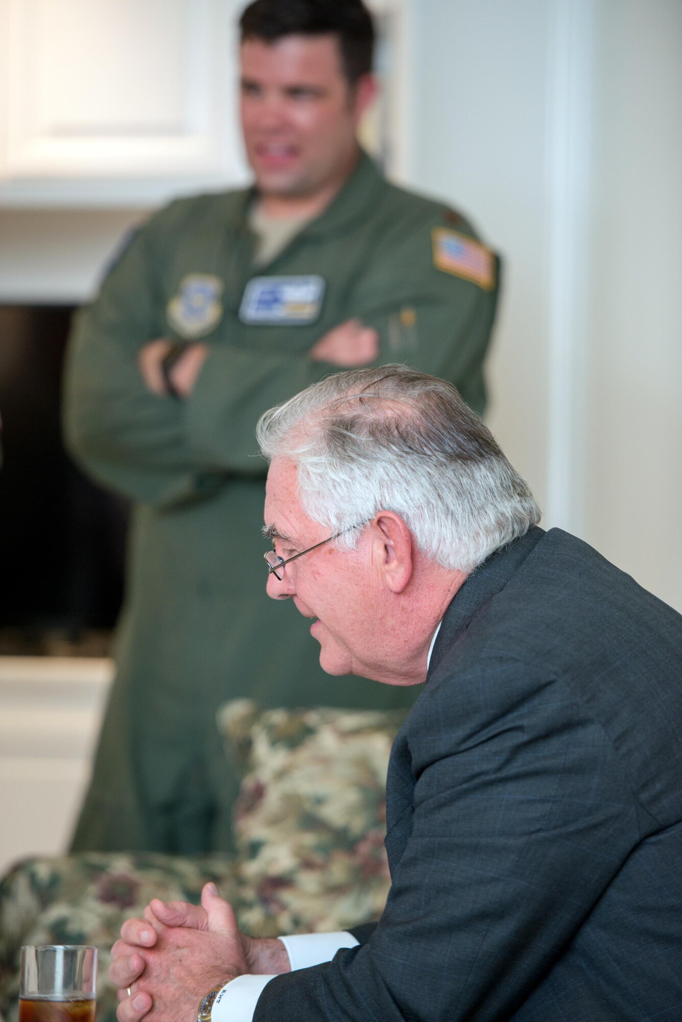 Secretary of State Rex Tillerson arrives at Travis Air Force Base, Calif., during a gas and go, Aug. 3, 2017. Tillerson stopped at Travis before heading to Manila, Philippines to attend the Association of Southeast Asian Nations Summit. (U.S. Air Force photo by Louis Briscese)