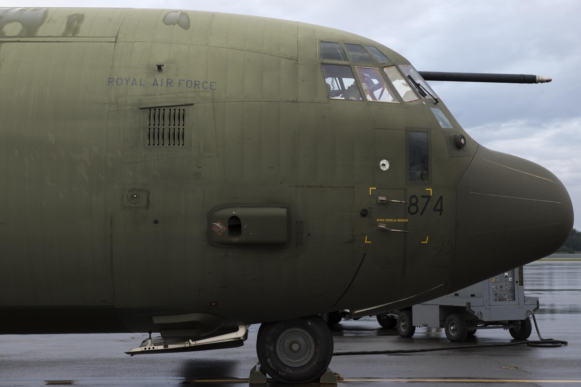 British Royal Air Force 47th Squadron crew members prepare for departure at the flightline at Joint Base Elmendorf-Richardson, Alaska, Aug. 11, 2017. The RAF airmen are at JBER for training exercise Red Flag-Alaska 17-3.