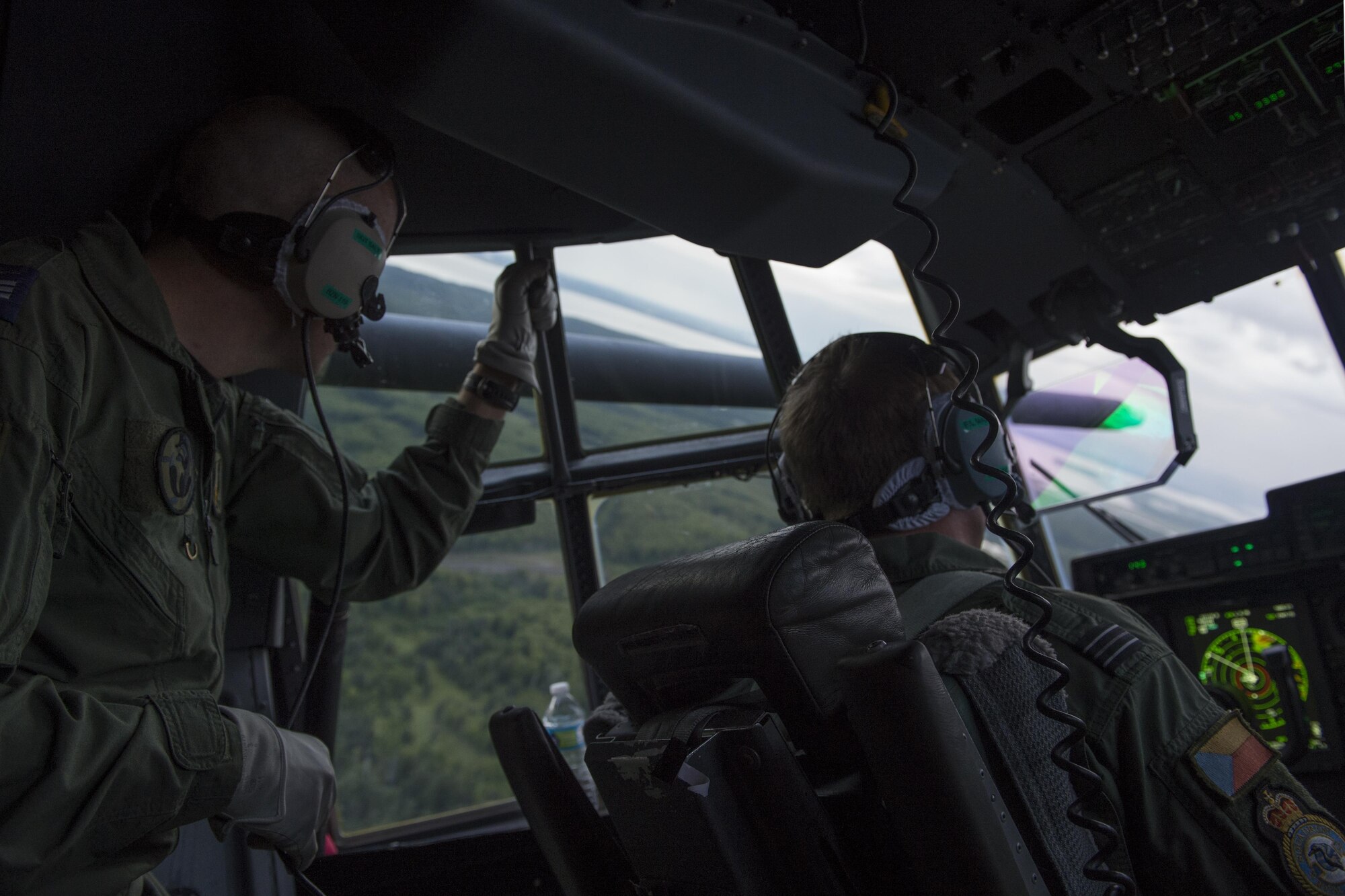 A British Royal Air Force C-130 Hercules banks after taking off from Joint Base Elmendorf-Richardson, Alaska, Aug. 11, 2017. The RAF airmen are at JBER for training exercise Red Flag-Alaska-17-3.