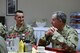 Air Force Chief of Staff Gen. David L. Goldfein, right, visits with Senior Master Sgt. Jeremy Kreibich, 379th Expeditionary Maintenance Squadron lead production superintendent, following lunch at Al Udeid Air Base, Qatar, Aug. 15, 2017. Over the course of the day, Goldfein took time to visit with Airmen and observe many of the critical military assets assigned to the base. (U.S. Air Force photo by Tech. Sgt. Bradly A. Schneider)