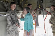 Secretary of the Air Force Heather Wilson speaks with Airmen 1st Class Bailey Wagner, weapons load crew member assigned to the 379th Expeditionary Aircraft Maintenance Squadron, in the bomb bay of a B-52 Stratofortress at Al Udeid Air Base, Qatar, Aug. 15, 2017. Over the course of the day, Wilson learned how Airmen at Al Udeid support operations in the U.S. Central Command area of responsibility. (U.S. Air Force photo by Tech. Sgt. Bradly A. Schneider)