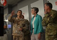 Secretary of the Air Force Heather Wilson and Air Force Chief of Staff Gen. David L. Goldfein listen to a member of the Italian Air Force, on Aug. 15, 2017, explain how the Coalition works together from the Combined Air Operations Center to defeat ISIS in Syria and Iraq. The Coalition, a joint and multi-national team, executes day-to-day air and space operations in the CAOC. (U.S. Air Force photo by Staff Sgt. Desiree Economides)