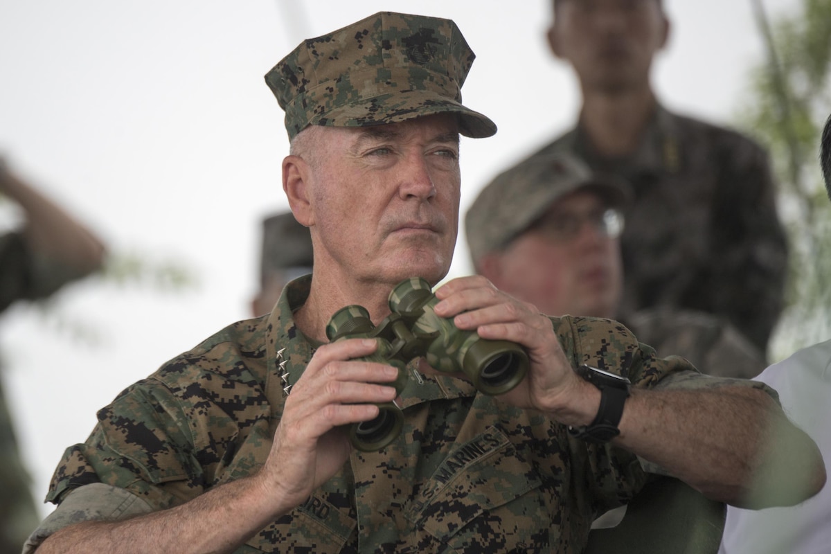 Marine Corps Gen. Joe Dunford, chairman of the Joint Chiefs of Staff, observes a military exercise.