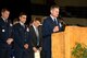 U.S. Air Force Lt. Col. Robert Borger, 17th Training Wing chaplain, offers the invocation for the San Angelo Independent School District annual convocation signifying the kickoff of the 2017-2018 school year at the Foster Communications Colosseum, San Angelo, Texas, Aug. 15, 2017. The event included recognition of Goodfellow Air Force Base personnel, an armed forces salute, band and choir performances and inspirational presentations. (U.S. Air Force photo by Russell Stewart/Released)