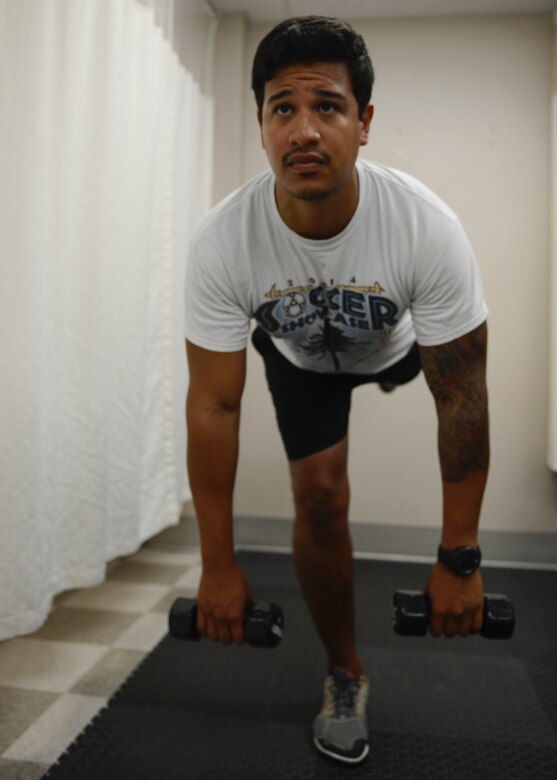An avid soccer player, U.S. Navy Aircrewman 2nd Class Joshua Barrera, assigned to Helicopter Sea Combat Squadron-28, Norfolk, Va., found that Fort Eustis’ McDonald Army Health Center’s physical therapy office was the best option to treat his ligamentous injuries.