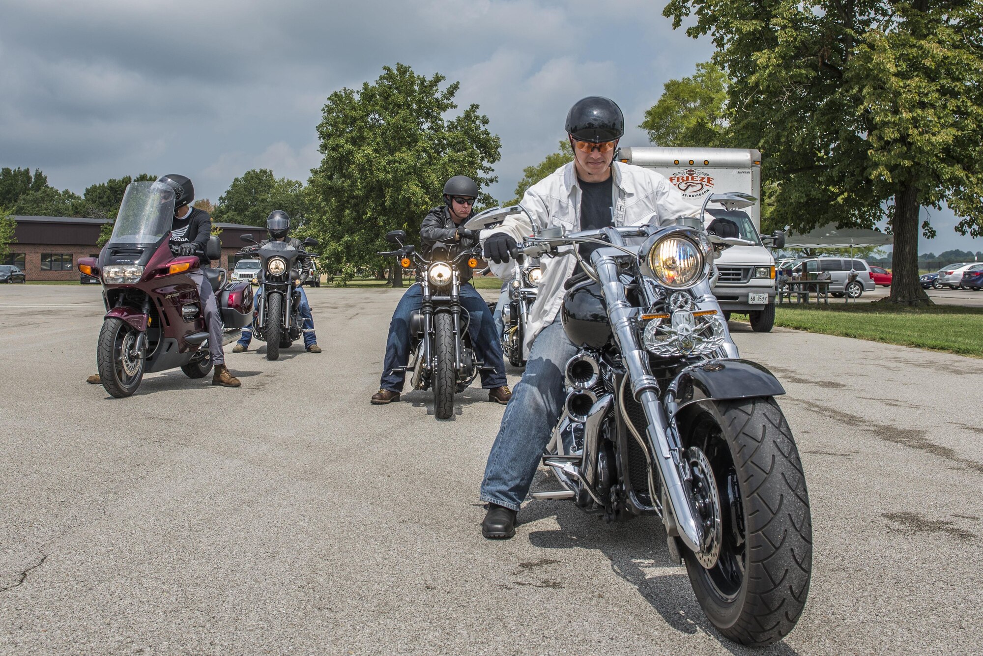 The 375th Air Mobility Wing Safety Office hosted a Motorcycle Safety Day event on Aug. 11. Those who attended fulfilled the mandatory five year requirement.(U.S. Air Force photo by Airman 1st Class Daniel Garcia)