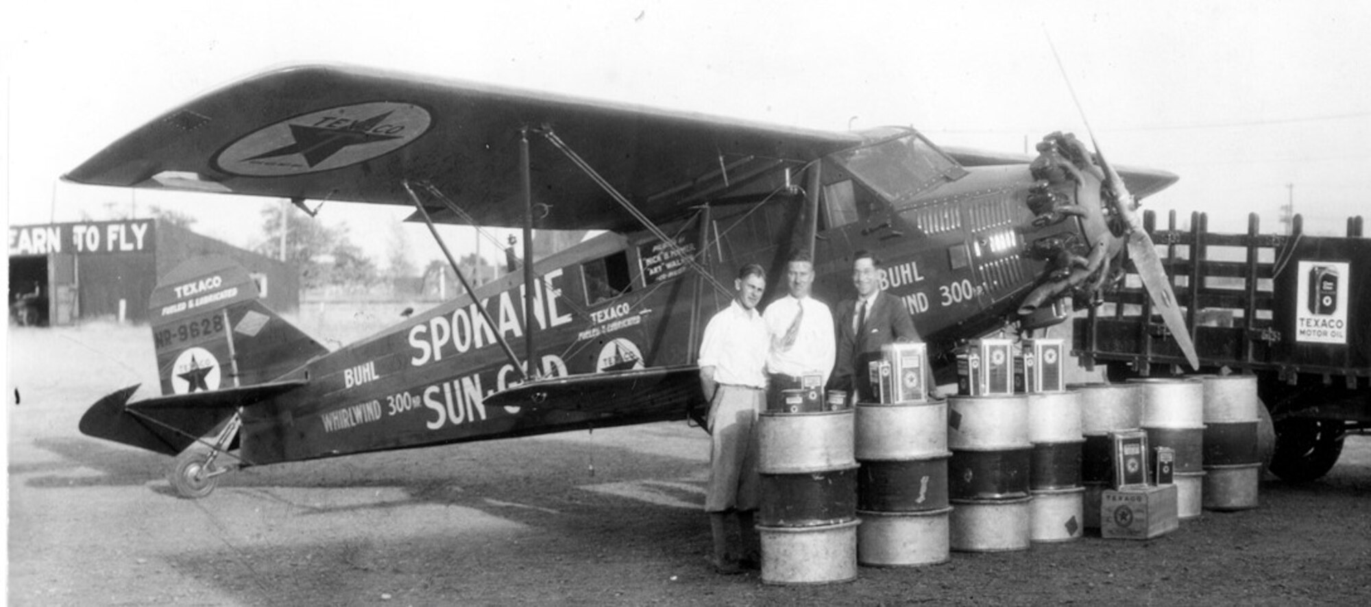 On Aug. 15, 1929 the Spokane Sun God departed Felts Field and performed numerous mission firsts over the course of five days. Nick Mamer, also known as “Mr. Spokane Aviation,” and Art Walker, flew their Buhl CA-6 aircraft for approximately 120 hours. Their route took them from Spokane to San Francisco to New York and back to Spokane setting a world record for the longest non-stop flight of 7,200 lineal miles. From headwinds over Wyoming to bad weather over Pennsylvania, engine issues to forest fires; the pilots faced many obstacles during the course of their flight. However, despite all the obstacles, they successfully landed back at Felts Field at about 6 p.m. on Aug. 20, 1929. (Courtesy Photo)