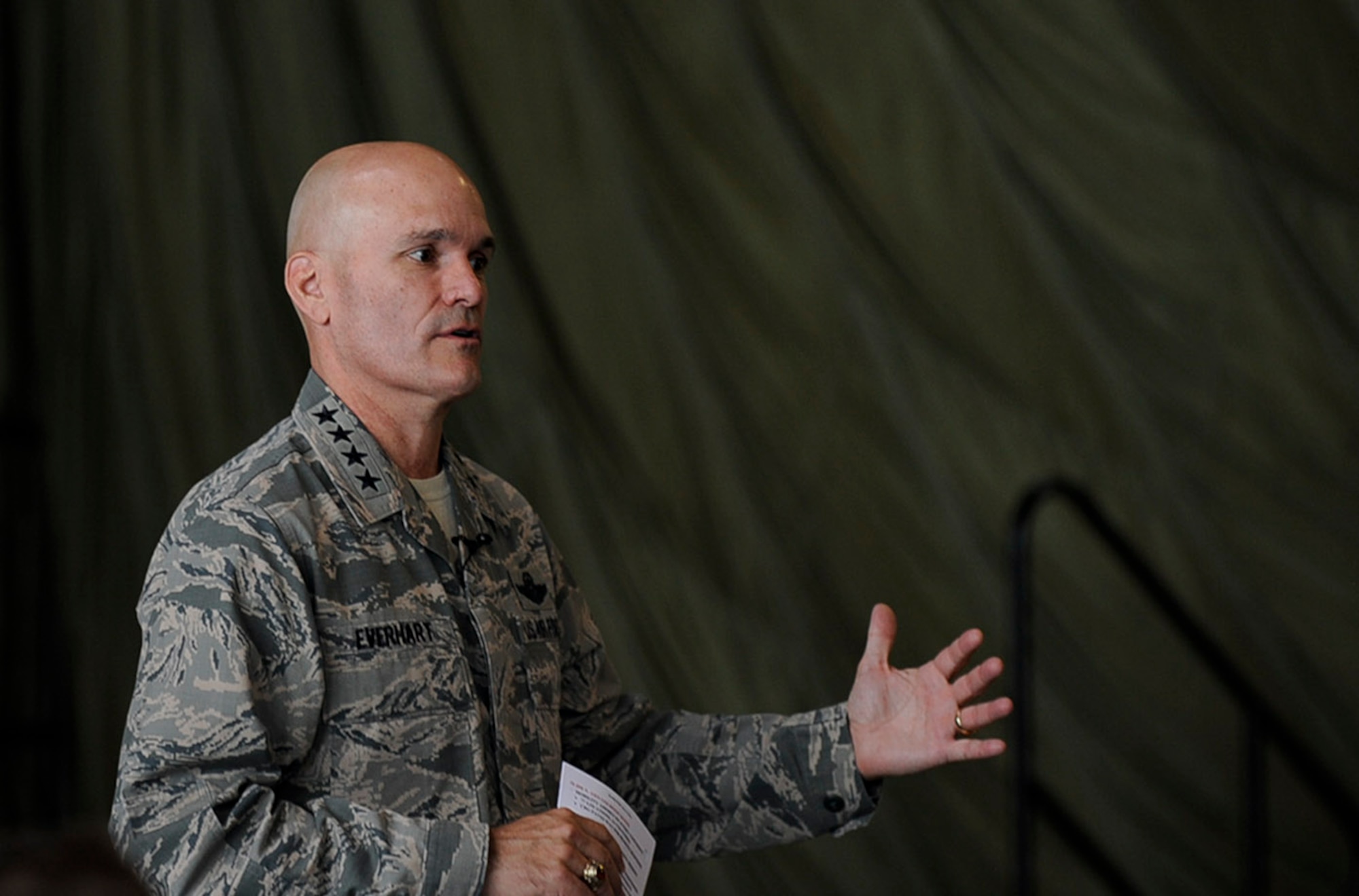 U.S. Air Force Gen. Carlton “Dewey” Everhart II, commander, Air Mobility Command, visits the 521st Air Mobility Operations Wing during his immersion tour on Ramstein Air Base, Germany, Aug. 14, 2017.