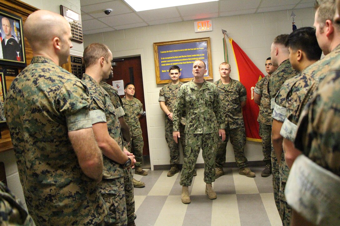 MCPON GIORDANO visited with the Sailors at Field Medical Training Battalion-East.