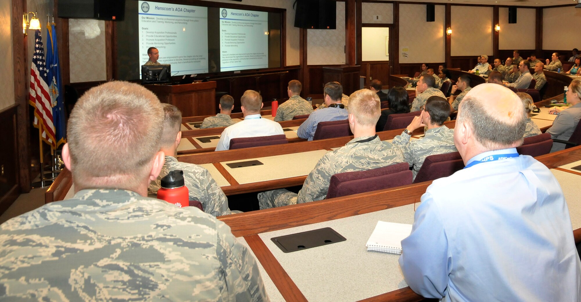 Opening meeting for the local chapter of the Acquisition Officer Association Aug. 16 at the Hanscom Conference Center. Approximately 50 acquisition personnel attended the opening meeting.