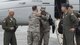 U.S. Air Force Col. R. Scott Jobe, left, the 35th Fighter Wing commander, Chief Master Sgt. Chuck Frizzell, center left, the 35th FW command chief, greets Chief Master Sgt. Terrence Greene, center right, the U.S. Forces Japan and 5th Air Force command chief, and Lt. Gen. Jerry P. Martinez, right, the USFJ and 5th AF commander, during their arrival at Misawa Air Base, Japan, Aug. 14, 2017. During their visit, Greene and Martinez toured several 35th FW agencies, including the 35th Medical Group, the 35th Maintenance Squadron aerospace propulsion shop, the 35th Force Support Squadron Himberg pool and the 35th Logistics Readiness Squadron vehicle transport section. At each location, Airmen spoke about their specific roles and how they contribute to power projection and interoperability throughout the Indo-Asia-Pacific. (U.S. Air Force photo by Staff. Sgt. Melanie A. Hutto)