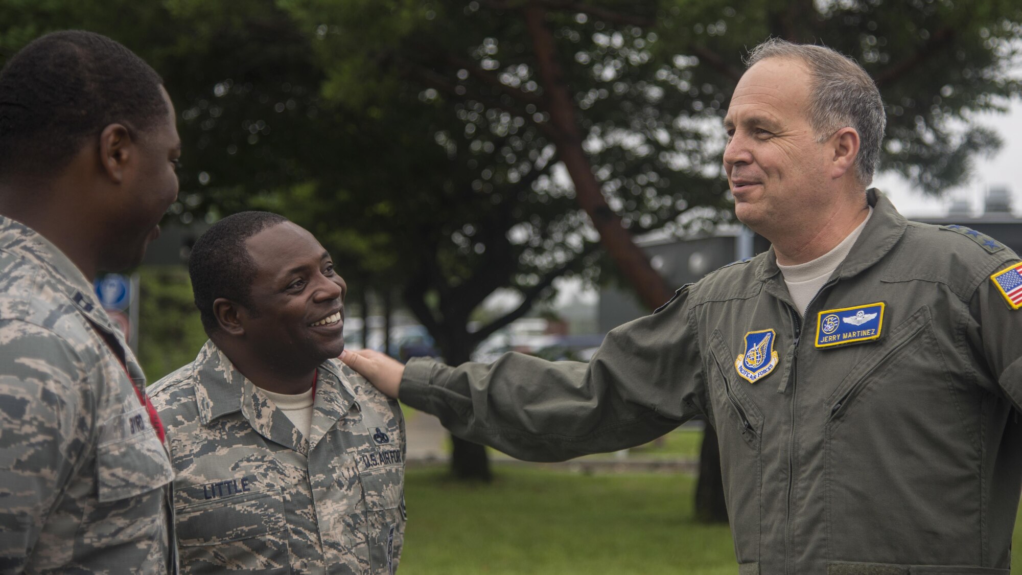 Lt. Gen. Jerry P. Martinez, the U.S. Forces Japan and 5th Air Force commander, meets with Airmen from Misawa Air Base, Japan.