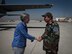Afghan Brig. Gen. Mohammed Shoaib, the commander of the Afghan Air Force, right, greets Secretary of the Air Force Heather Wilson, on the Kabul Air Wing flightline Aug. 17, 2017, in Kabul, Afghanistan. Wilson visited the AAF facilities and NATO's Train, Advise, Assist Command-Air on her first official visit to Afghanistan to survey the progress of the various AAF missions and training. (U.S. Air Force photo by Staff Sgt. Alexander W. Riedel)