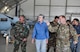 Secretary of the Air Force Heather A. Wilson, center, listens to Brig. Gen. Phillip A. Stewart, right, during an official visit to the Kabul Air Wing Aug. 17, 2017, in Kabul, Afghanistan. Wilson toured Afghan Air Force facilities during her first official visit to country to learn about the progress and challenges of the joint warfighting efforts of Afghan and U.S. Airmen in support of the Resolute Support mission. Stewart is the commander of TAAC-Air and the 438th Air Expeditionary Wing. (U.S. Air Force photo by Staff Sgt. Alexander W. Riedel)