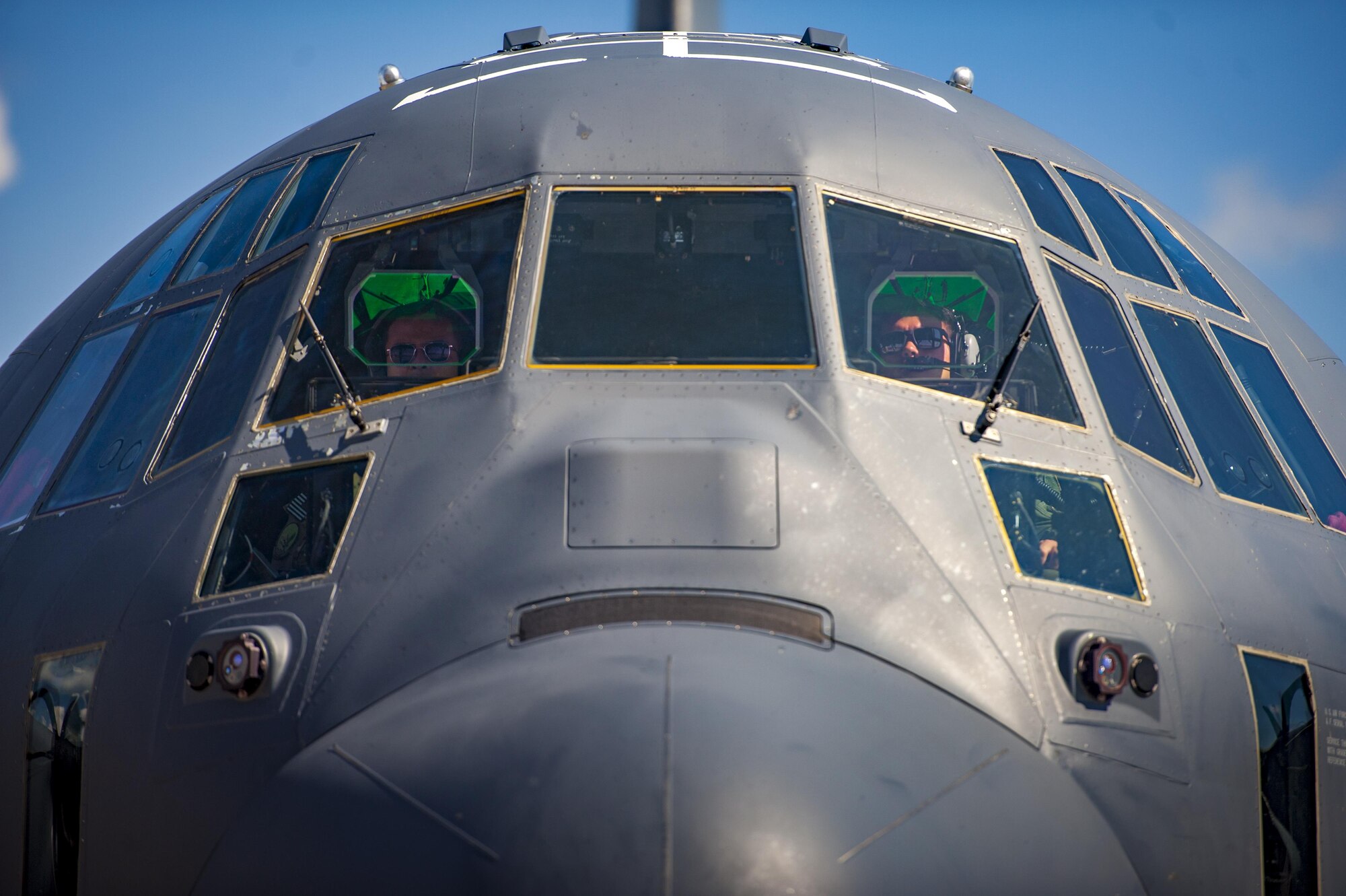 Pilots from the 71st Rescue Squadron prepare for take-off in an HC-130J Combat King II, Aug. 17, 2017, at Moody Air Force Base, Ga. Maintainers perform various tasks prior to take-off such as pre-flight inspections, removing plugs and covers, repairing any problems found during crew pre-flight checks and marshalling the aircraft. (U.S. Air Force photo by Airman 1st Class Lauren M. Sprunk)