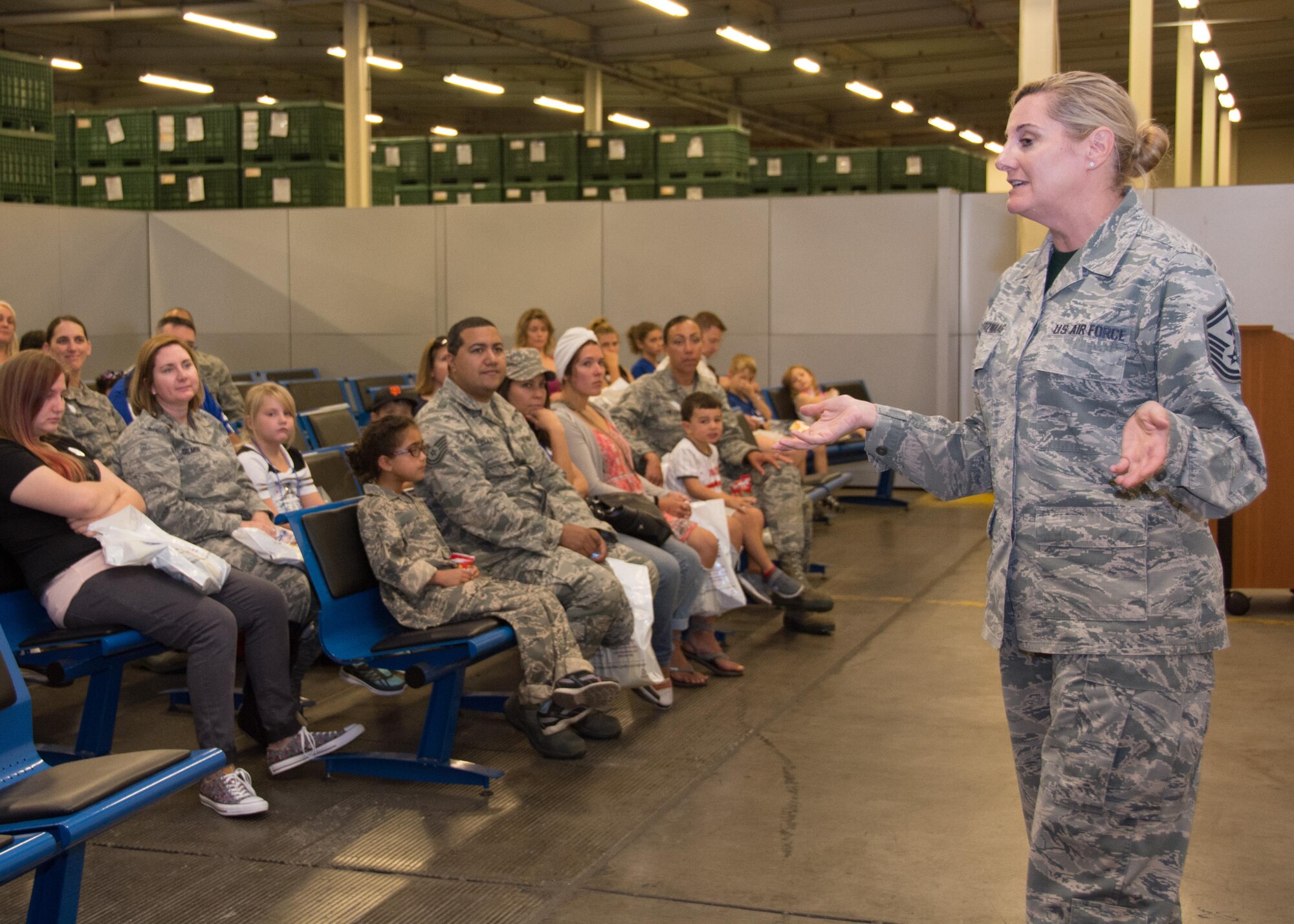 349th Air Mobility Wing Airmen and their family members participate in Operation Family Circle Aug. 12, 2017, at Travis Air Force Base, Calif.