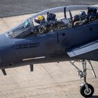 Maj. John Peskar, an F-15 pilot assigned to the 336th Fighter Squadron at Seymour Johnson Air Force Base, North Carolina, passes by the air traffic control tower at Hill AFB, Aug. 9, 2017, after completing a training sortie. The F-15s flew during Combat Hammer, an evaluation exercise which tests and validates the performance of crews, pilots, and their technology while deploying precision-guided munitions. (U.S. Air Force photo by Paul Holcomb)