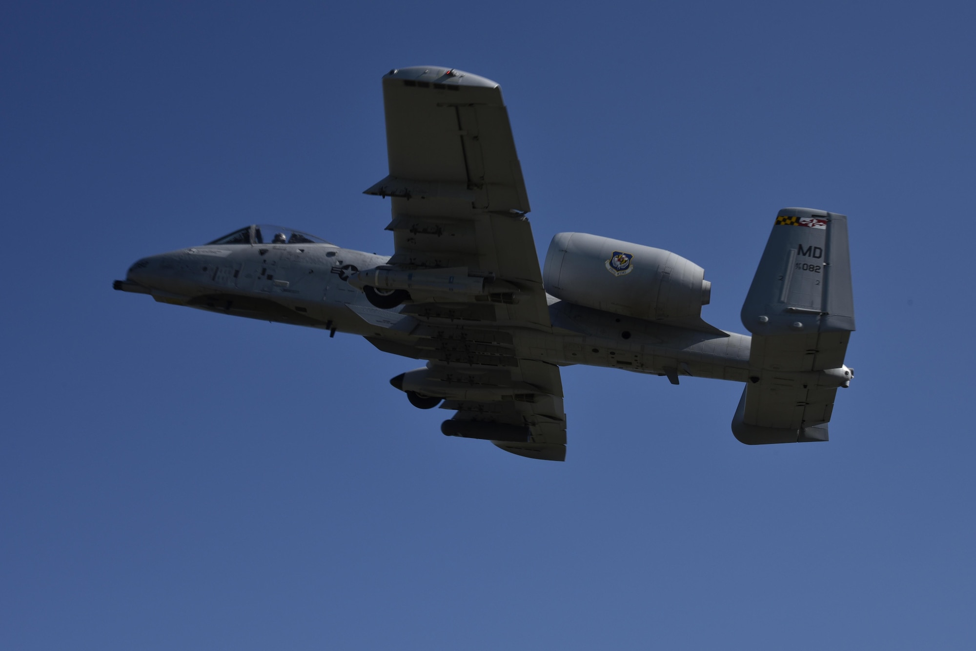 An A-10C Thunderbolt II aircraft from the 175th Wing, Maryland Air National Guard flies overhead Aug. 10, 2017, during a highway landing exercise at Jägala-Käravete Highway, Estonia. The flying training deployment is funded by the European Reassurance Initiative in support of Operation Atlantic Resolve. The U.S. Air Force’s forward presence in Europe allows the U.S. to work with allies and partners to develop and improve ready air forces capable of maintaining regional security. (U.S. Air National Guard photo by Airman 1st Class Sarah M. McClanahan)
