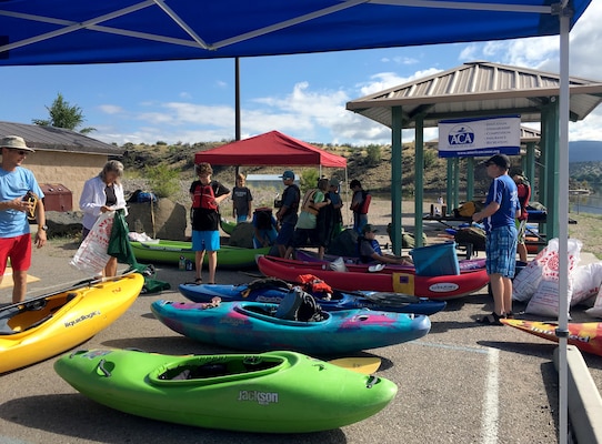 COCHITI LAKE, N.M. -- The staging area where volunteers prepare to go out on the lake to remove trash, Aug. 12, 2017.