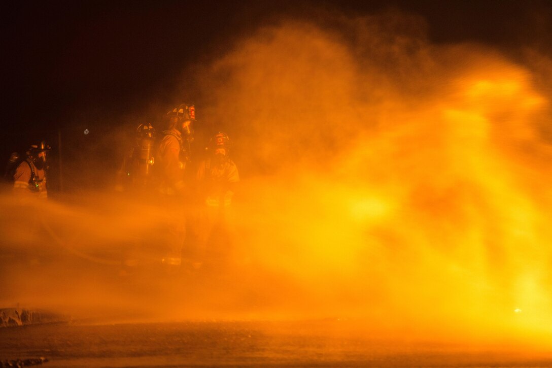 Soldiers train to extinguish a fuel fire