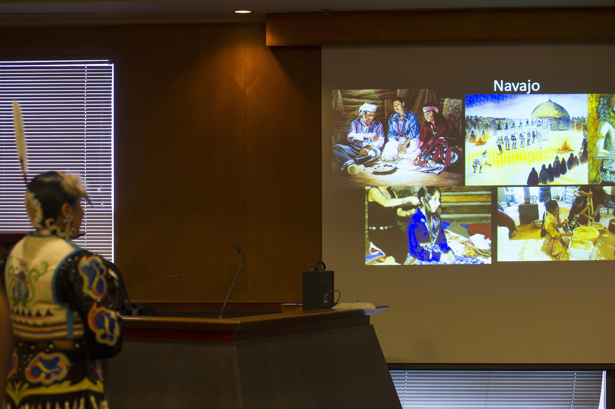 Staff Sgt. Antonia Thomas, 310th Operations Support Squadron, teaches a class on Native American Culture during Schriever's Diversity Day