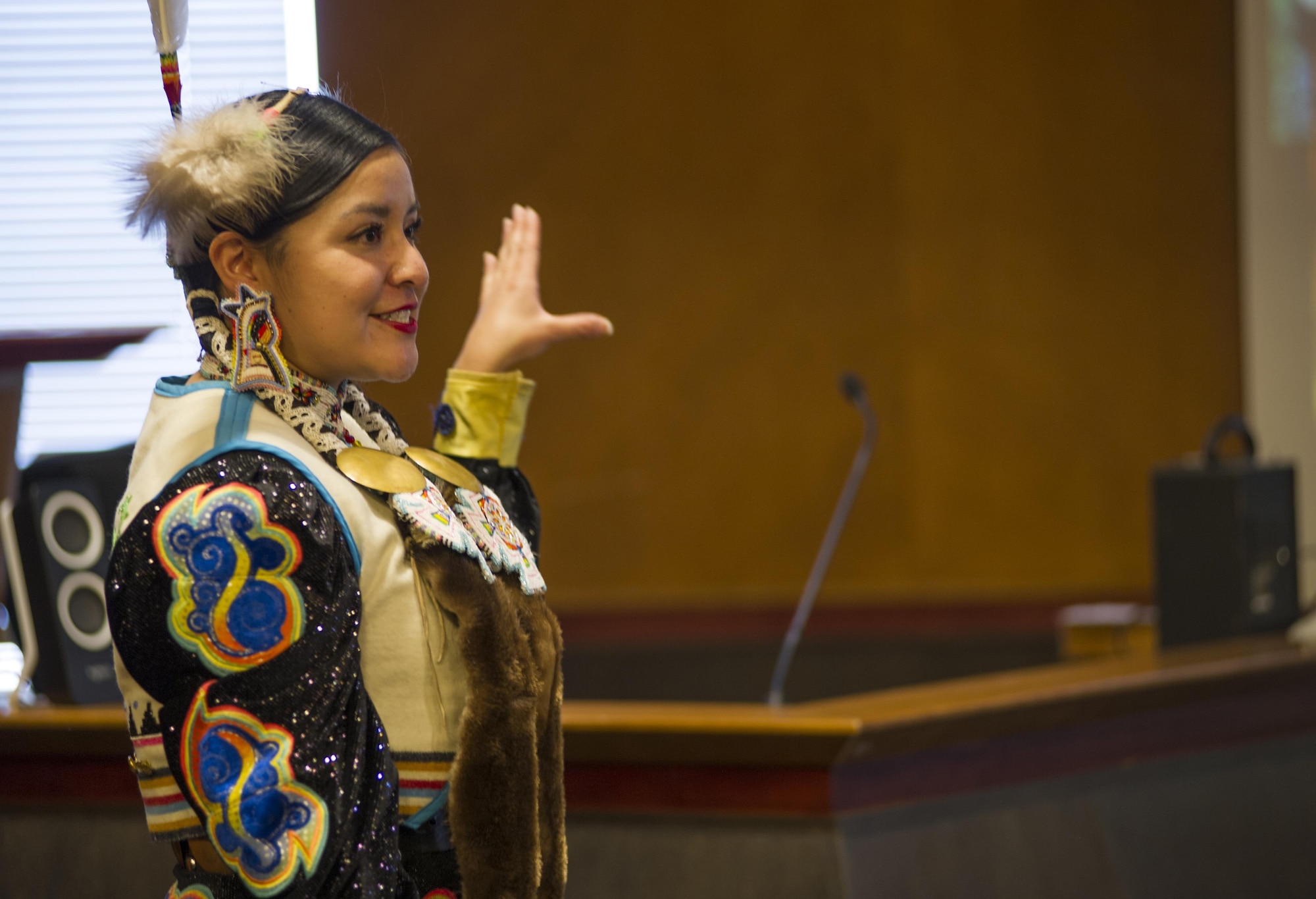 Staff Sgt. Antonia Thomas, 310th Operations Support Squadron, teaches a class on Native American Culture during Schriever's Diversity Day
