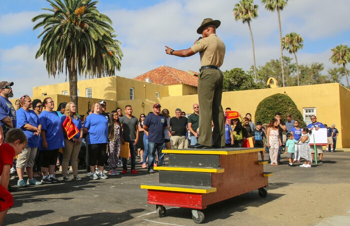 The new Marines of Kilo Company, 3rd Recruit Training Battalion, reunite with their loved ones during family day at Marine Corps Recruit Depot San Diego, today.