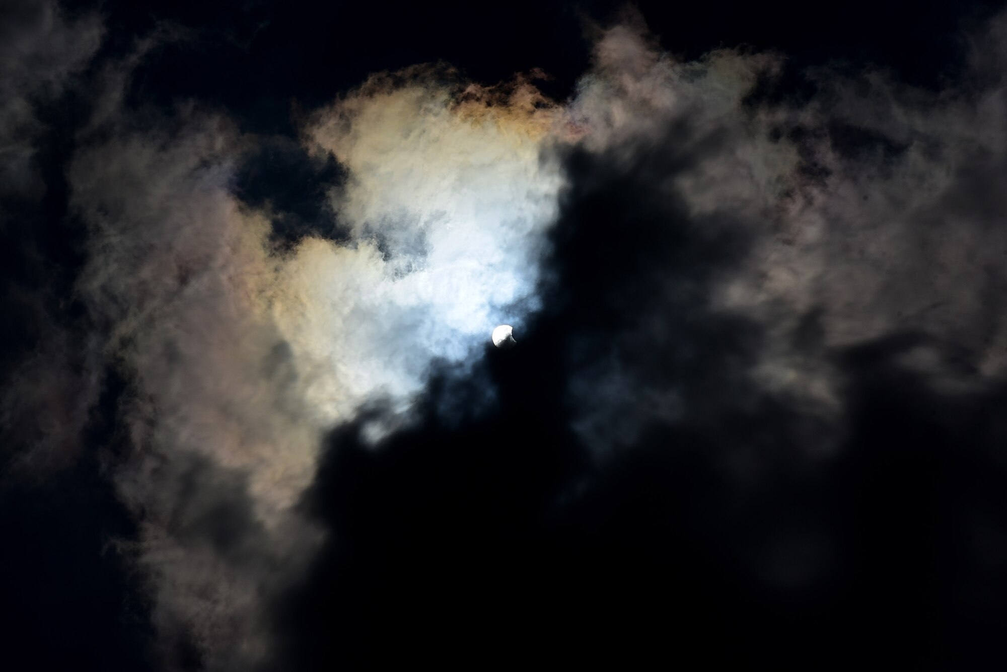 A solar eclipse occurs, Aug. 21, 2017, over Seymour Johnson Air Force Base, North Carolina. A total solar eclipse crossed the United States coast to coast for the first time in 99 years. (U.S. Air Force photo by Airman 1st Class Kenneth Boyton)