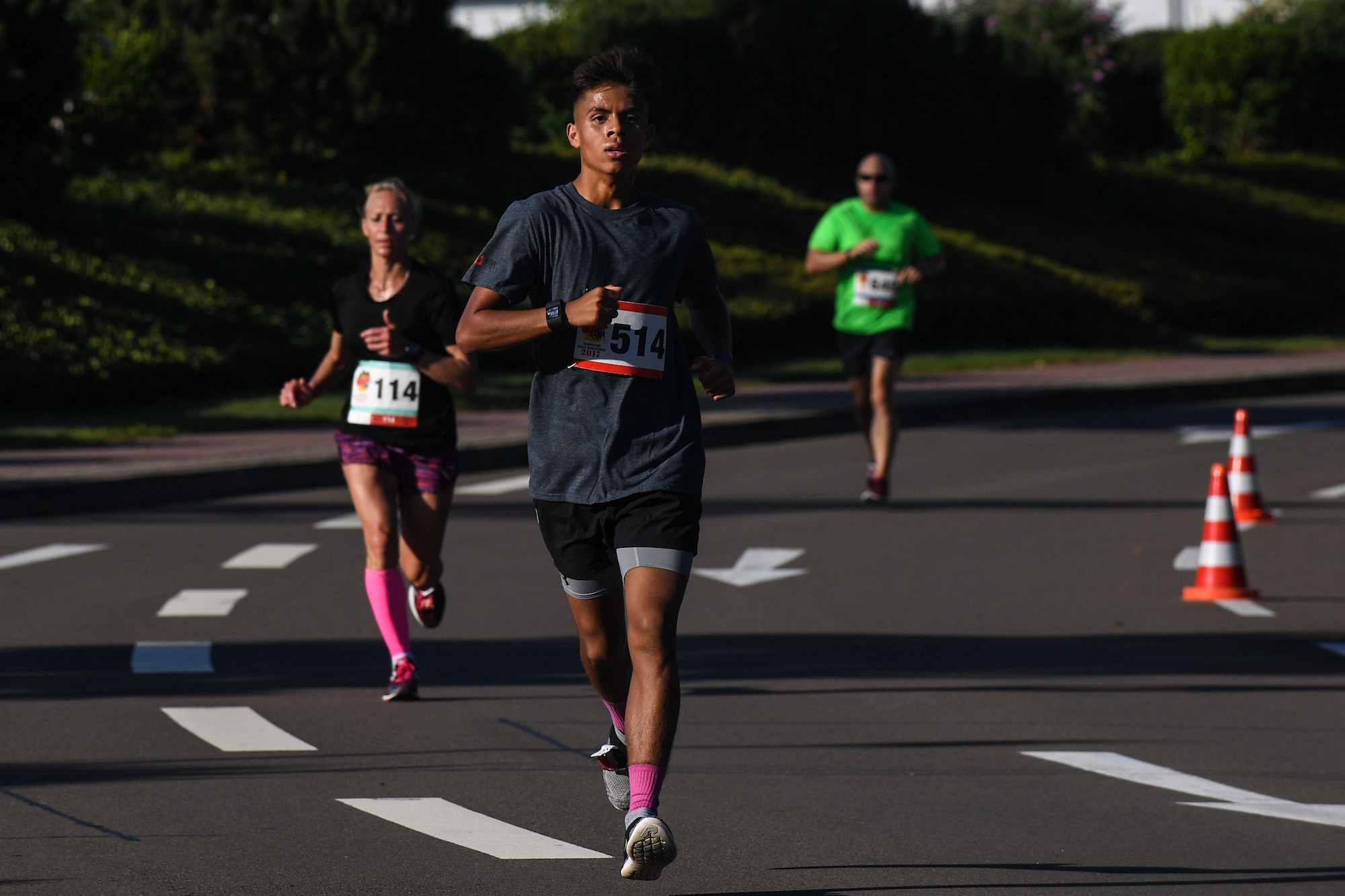 Jose Espinoza, Kaiserslautern Military Community member, approaches mile seven during the 7th annual Ramstein Half Marathon at Ramstein Air Base, Germany, Aug. 19, 2017.